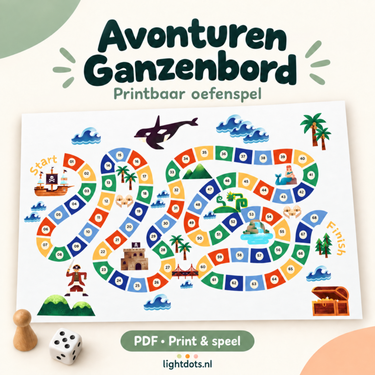 Avonturen Ganzenbord – printbaar oefenspel